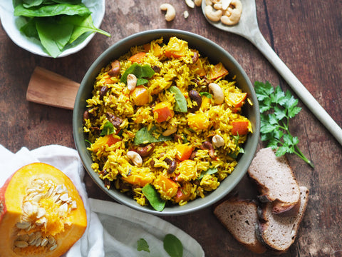Curry d'aubergine et riz jaune Recette